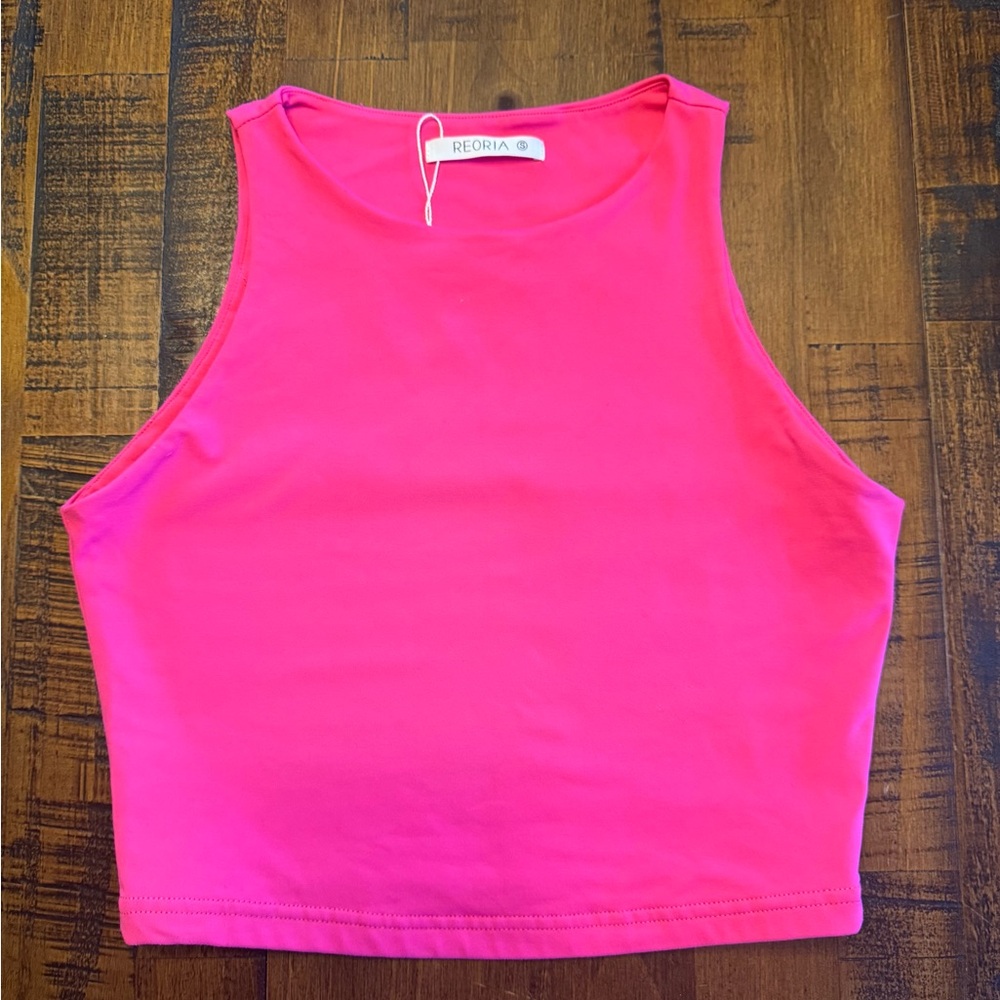 NWOT Reoria Neon Pink Sleeveless Crop Top | Modern Minimal Tank | Size Small